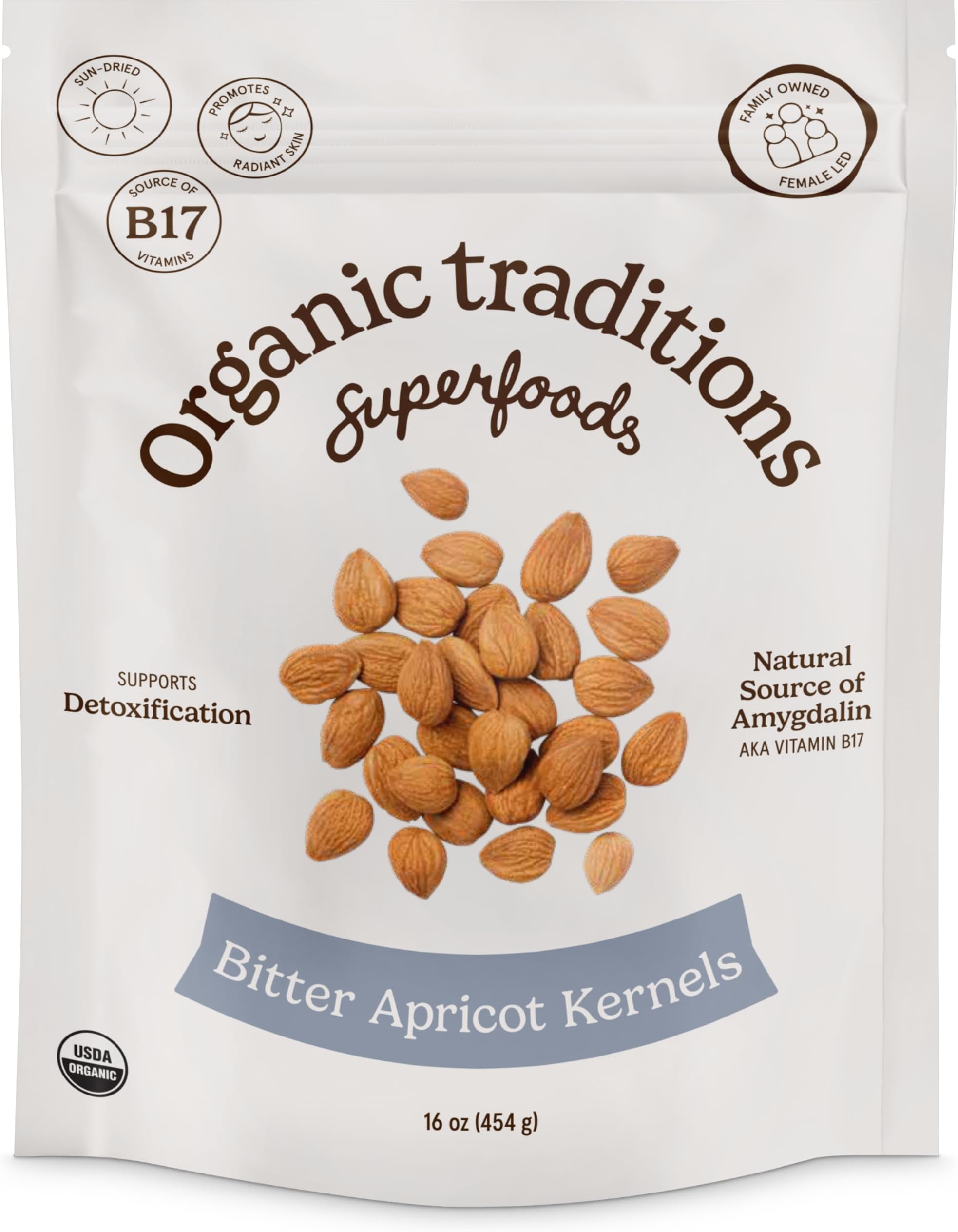 Apricot Kernels, Organic Apricot Seeds, Sundried Sweet and Bitter Taste, Vegan, Source of Vitamin B17, Non GMO, Whole Foods Delivery, Plant Based for Snacking and Blending, 16 oz