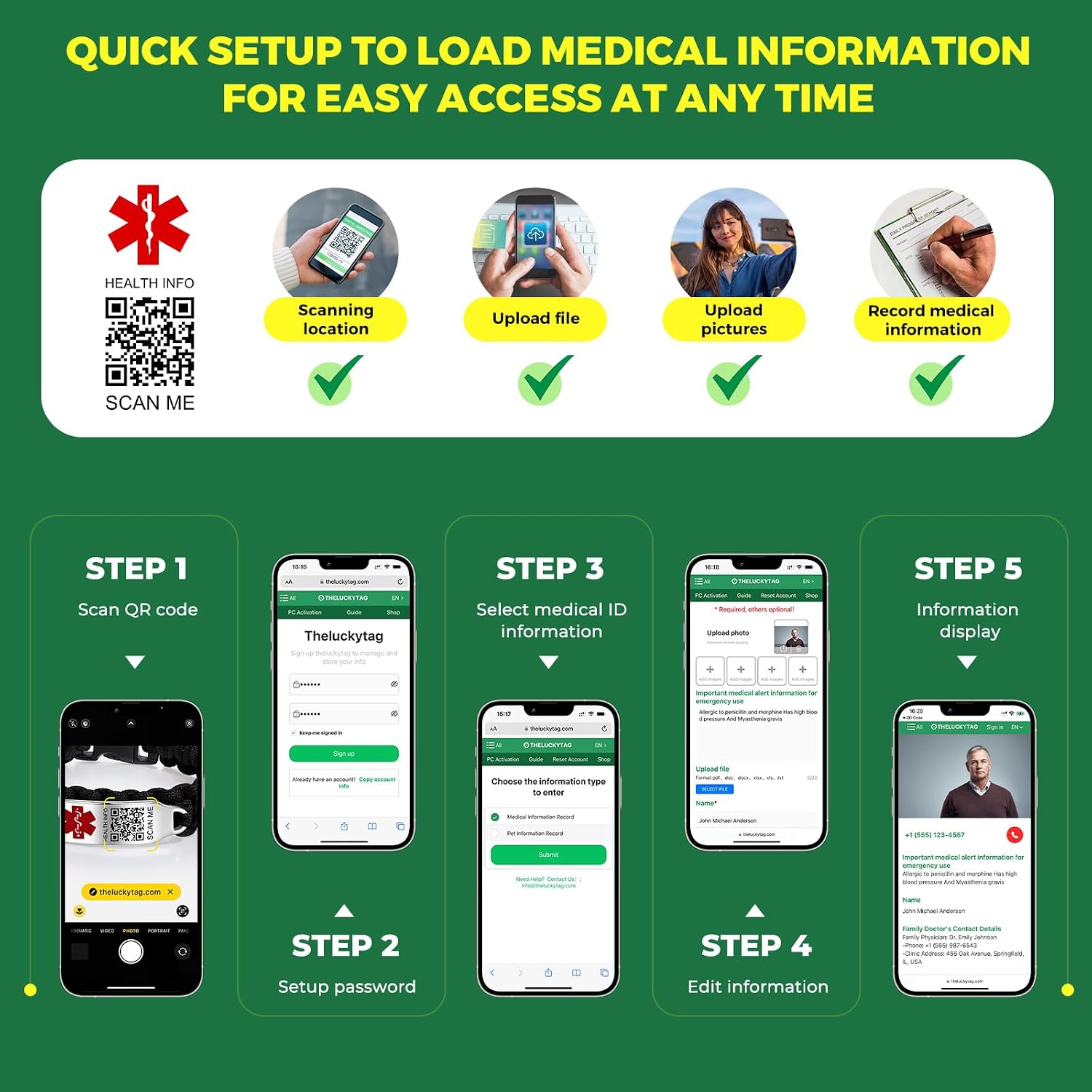 Medical Bracelets Men Women with QR Code Medical Alert ID Bracelets - Nylon Waterproof Wristband Fits Wrists Up to 7'' - More Space Custom Emergency Med ID Alert Info