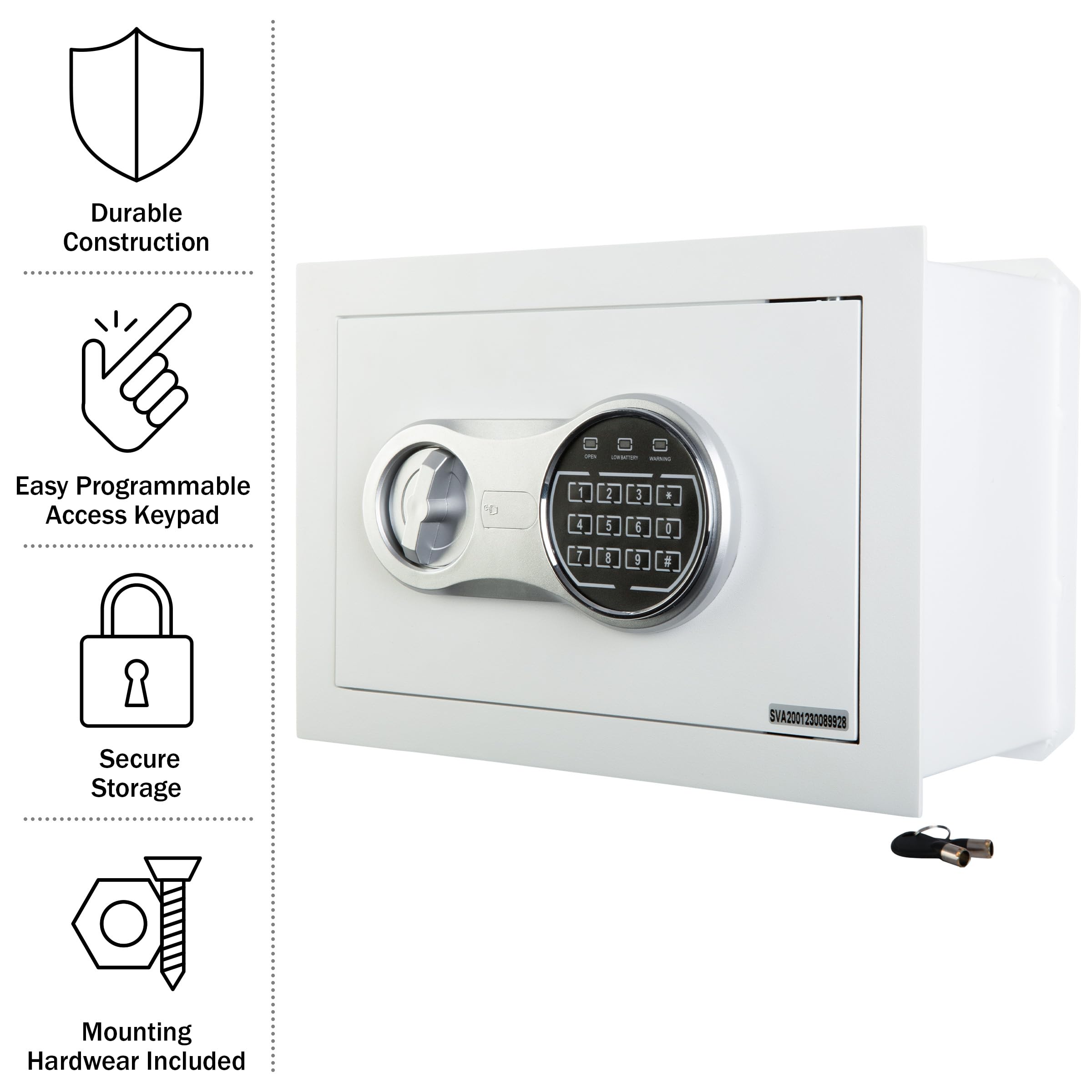 Paragon - Cassaforte digitale di sicurezza con passcode per accesso rapido e chiave di backup, cassaforte personale per contanti o gioielli, cassaforte da parete di Paragon (bianco)