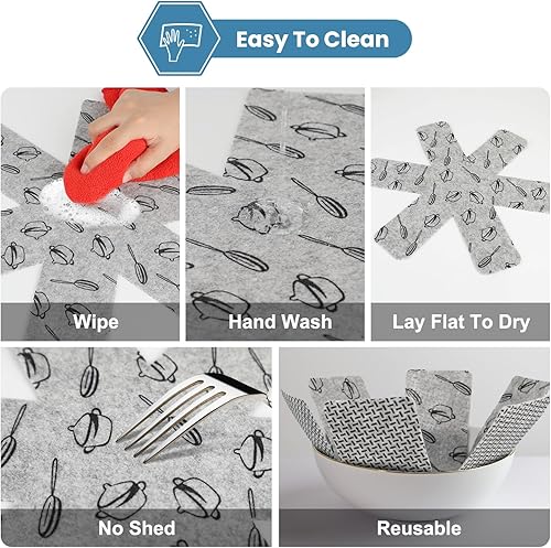 Miniatura 4 de Protectores para ollas y sartenes, juego de 18 y 3 tamaños diferentes para apilar sartén, almohadillas protectoras de sartén de fieltro más grandes