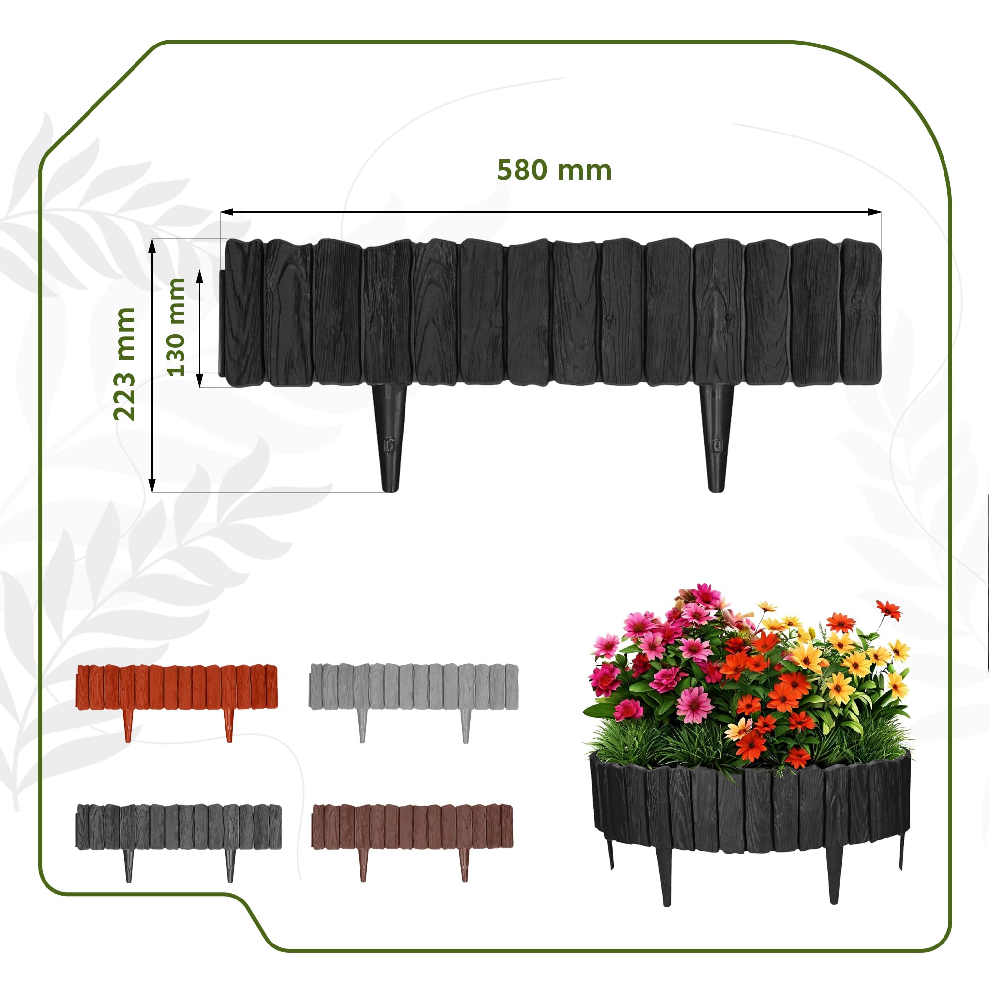 GARDENIX Black Lawn Edging - 2.3m/7.4ft Flexible Garden Edging for Flower Beds, Lawn, Patio & Pavement - Easy Install border, No Digging, Weather-Resistant Plastic, Wood Effect Garden Fence — view 3