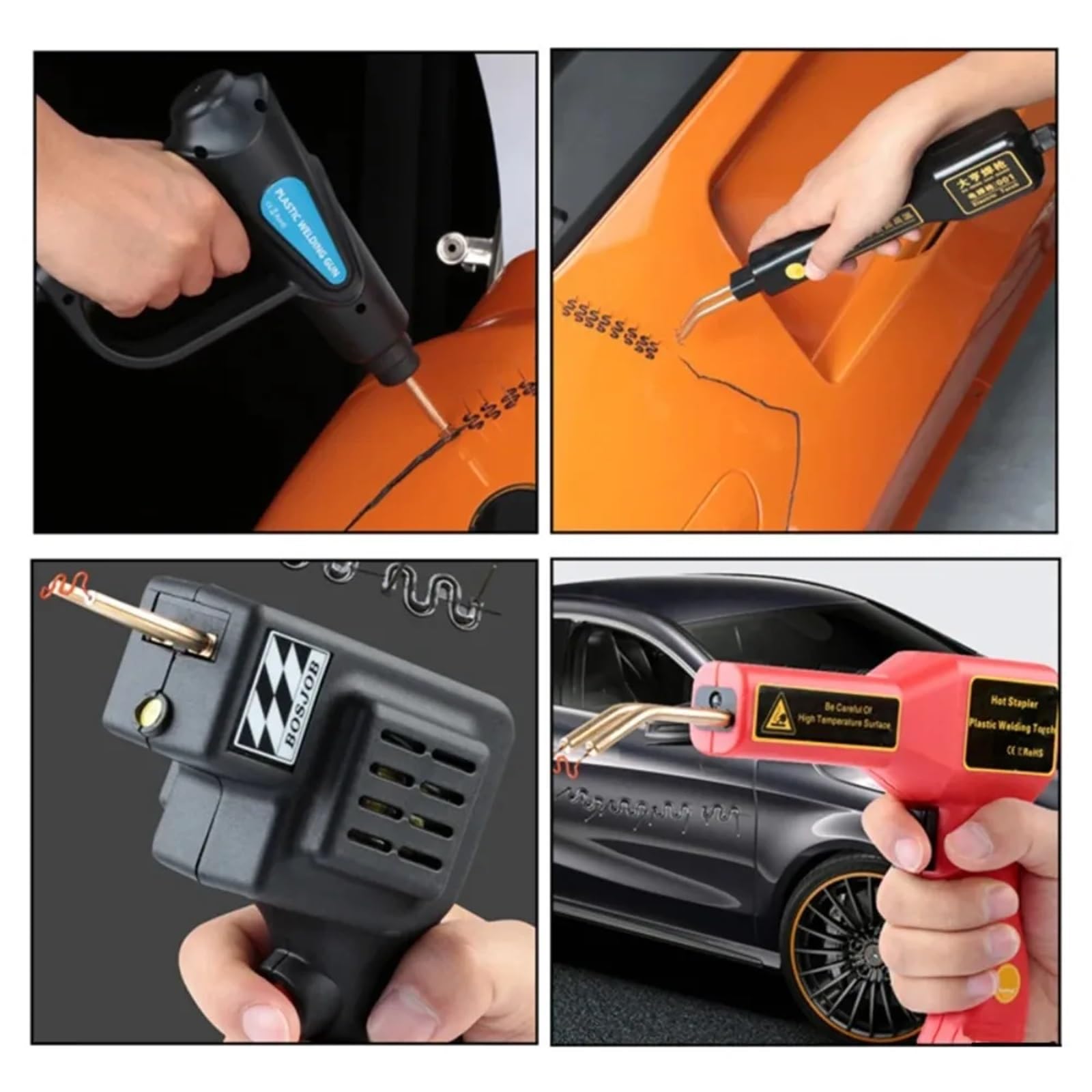 Máquina soldadura Para grapadora caliente para reparación parachoques coche, clavos ondulados precortados, pernos soldados, 100-600 unidades Plástico Soldadura Máquina