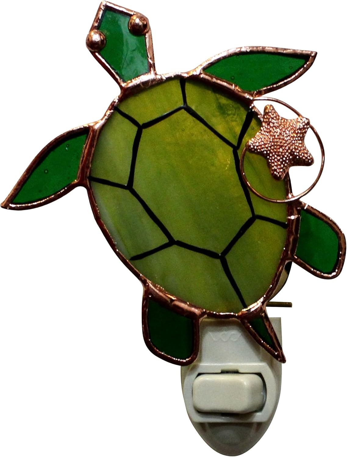 Sea Turtle Plug in Night Light - Stained Glass Nightlight with On/Off Rocker Switch - Includes One 4 Watt Replaceable Incandescent Warm Glow Bulb