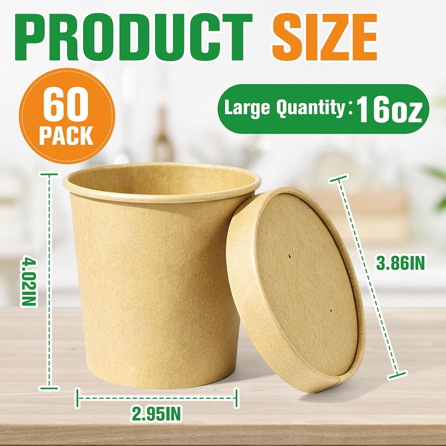 60 PCS 16OZ Disposable Soup Containers with Lids, Ice Cream Cups with Lids
