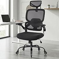 Vista 2 de Silla de oficina ergonómica con reposabrazos abatibles, soporte lumbar ajustable, silla de computadora con respaldo de malla transpirable, sillas