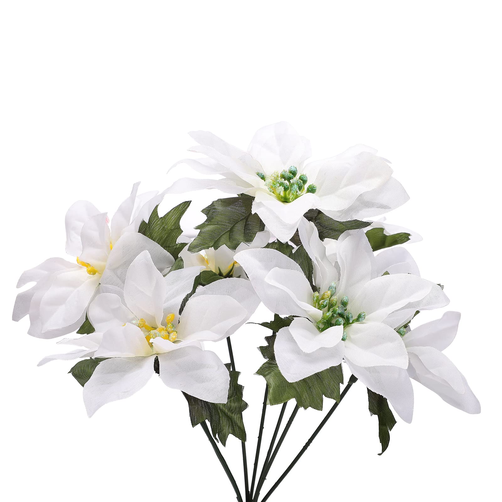 Flores Artificiales de Navidad, Flor de Pascua, 4 Piezas, Ramas Blancas de Flor de Pascua con 7 Cabezas, arbustos Artificiales de Flor de Pascua para la decoración navideña del hogar.