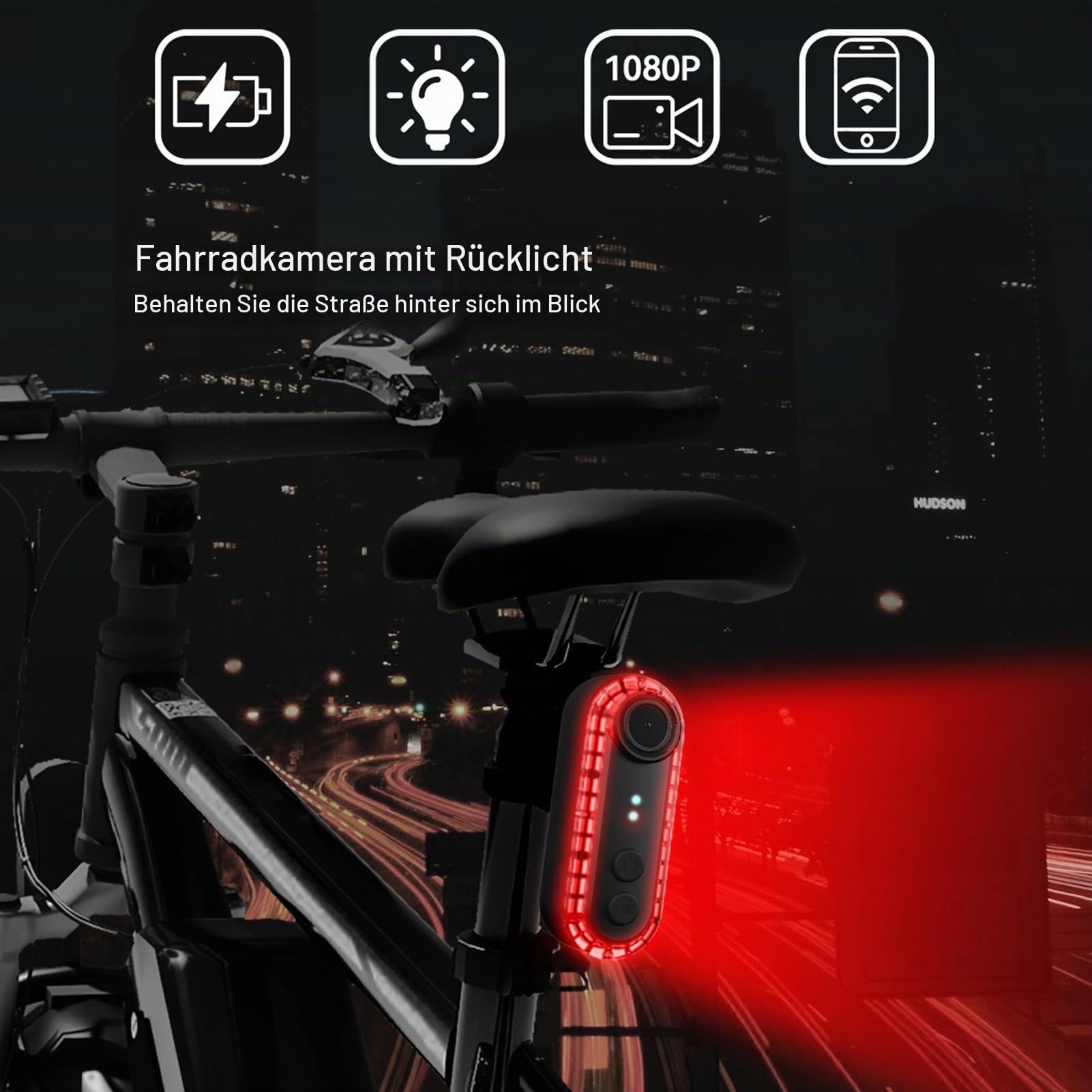 Fahrradkamera, 1080P Fahrrad-Rückfahrkamera, Ampel, Fahrrad-Rücklicht mit 150 Grad Weitwinkel, IPX6, Wasserdicht, 3500 MAh Akku für Fahrradkamera