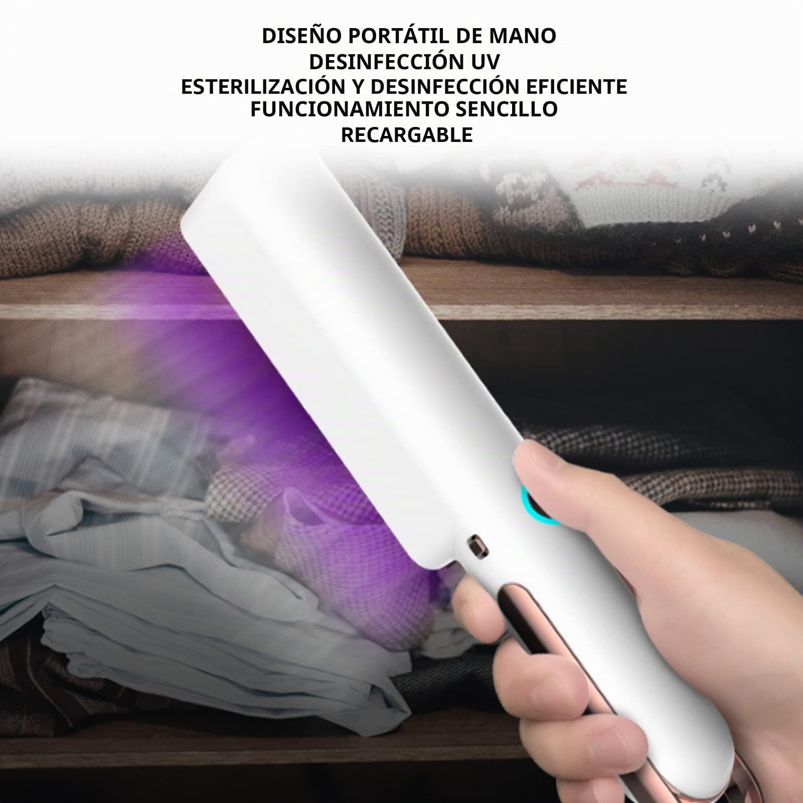 Desinfectante de Luz Ultravioleta, Lámpara de Desinfección UV, Portátil Recargable USB Varita Desinfectante UV, Mata el 99% de los Gérmenes, Bacterias, Virus, para Hotel, Guardarropa, Baño