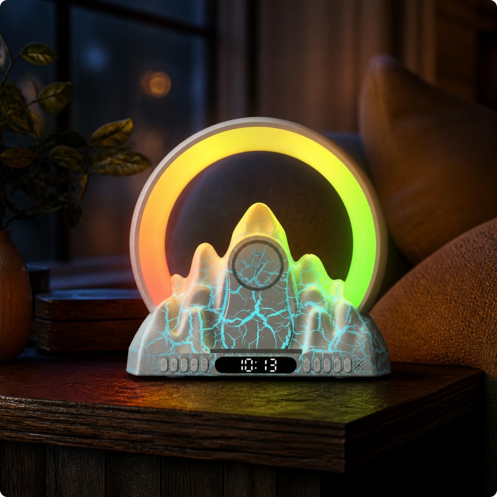 Réveil Veilleuse Multifonctionnelle | Horloge Numérique Intégrée, Lampe Enceinte Bluooth, Lampe Réveil, pr Bureau, Étudiants