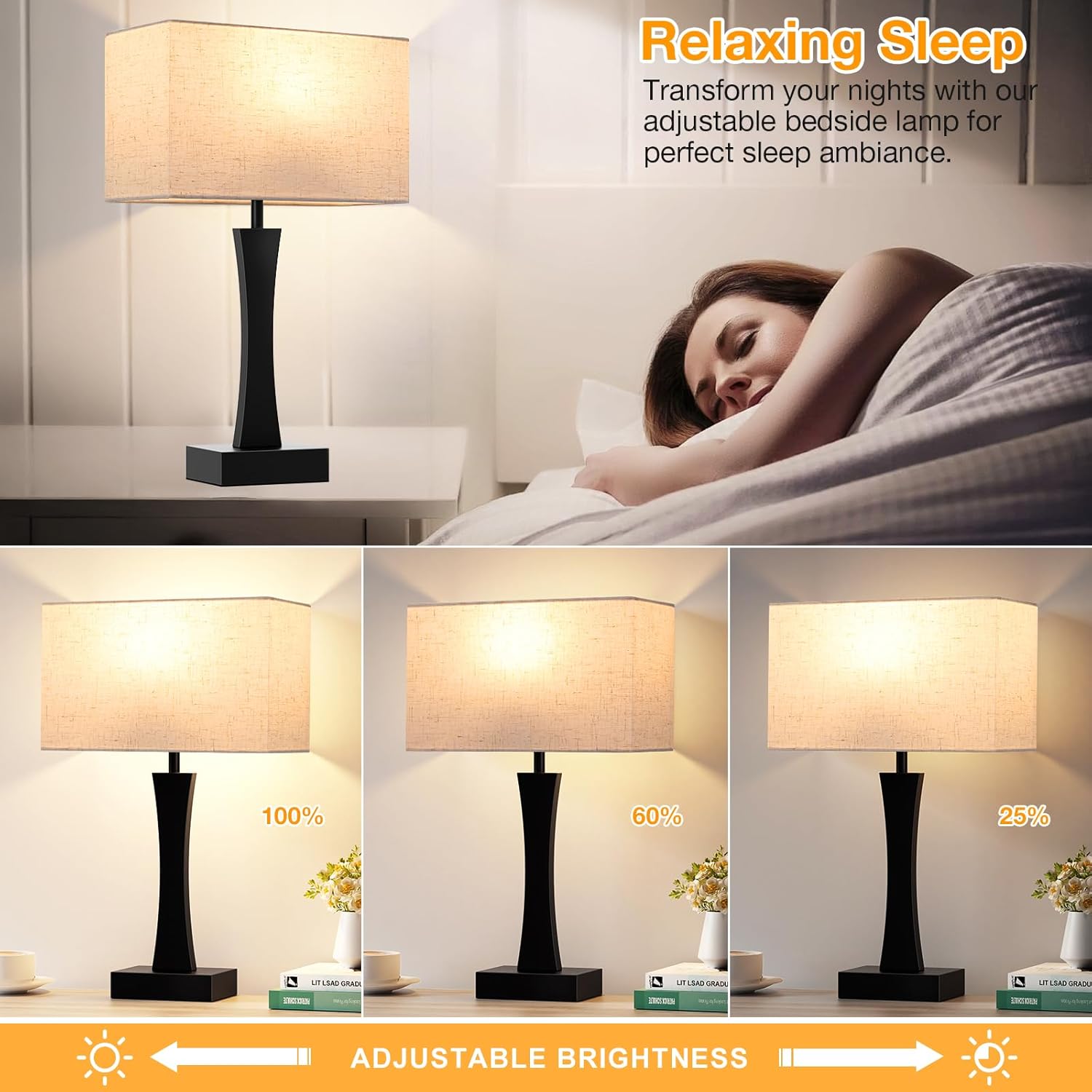 Seealle Bedside Lamps for Night Stands - 3 Way Dimmable Table Lamp for Bedroom with USB C+A Ports,Modern Bedside Lamps Set of 2, Touch Lamps for Nightstands(Cream)