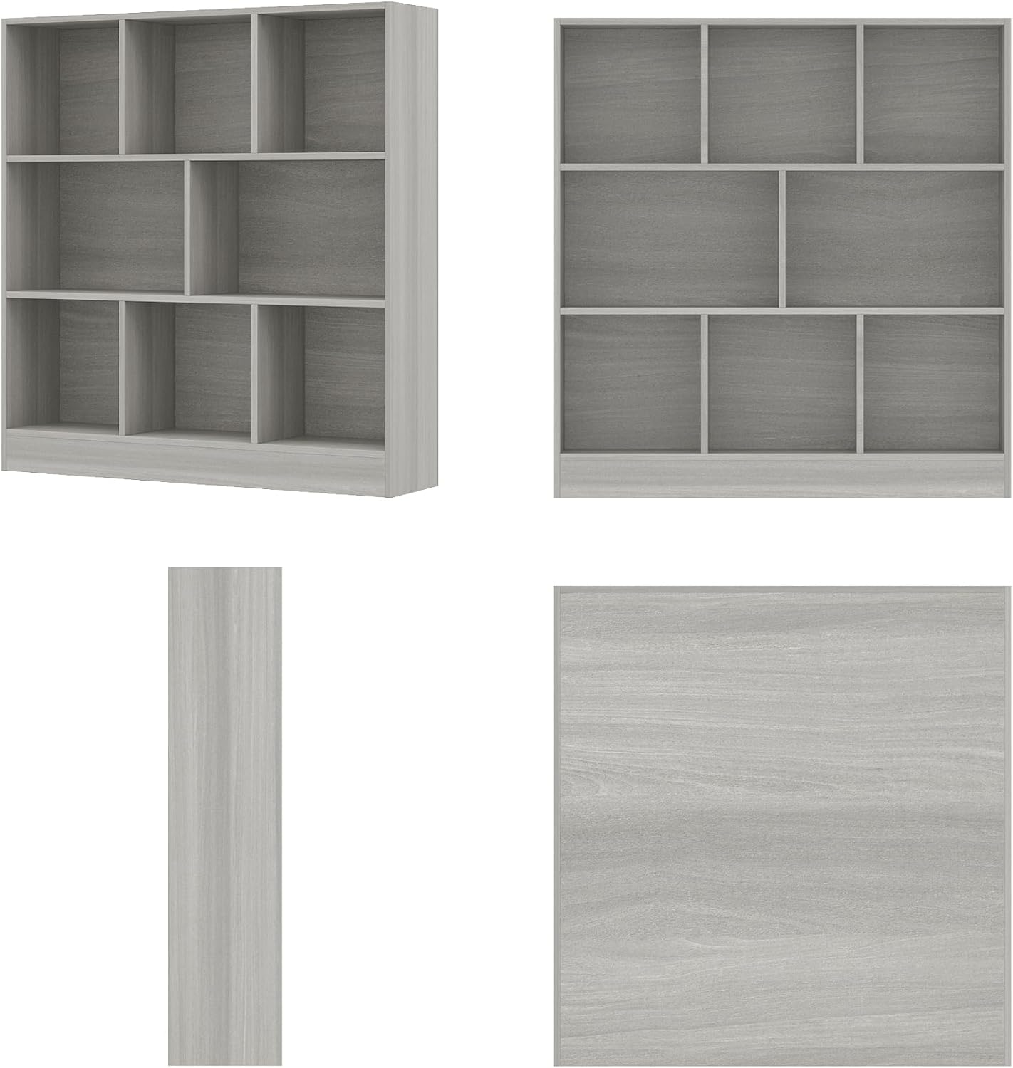 Timechee Book Shelf, 3 Tier Small Kids Bookshelf for Small Spaces, Cube Shelving Bookcase with 8 Storage Shelves for Living Room, Kids Bedroom, Bathroom, Grey(9.4" D x 39.4" W x 40.9" H)