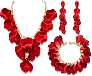 MOLOCH Flower Jewelry Sets for Women Rose Flower Petal Necklace Earrings...