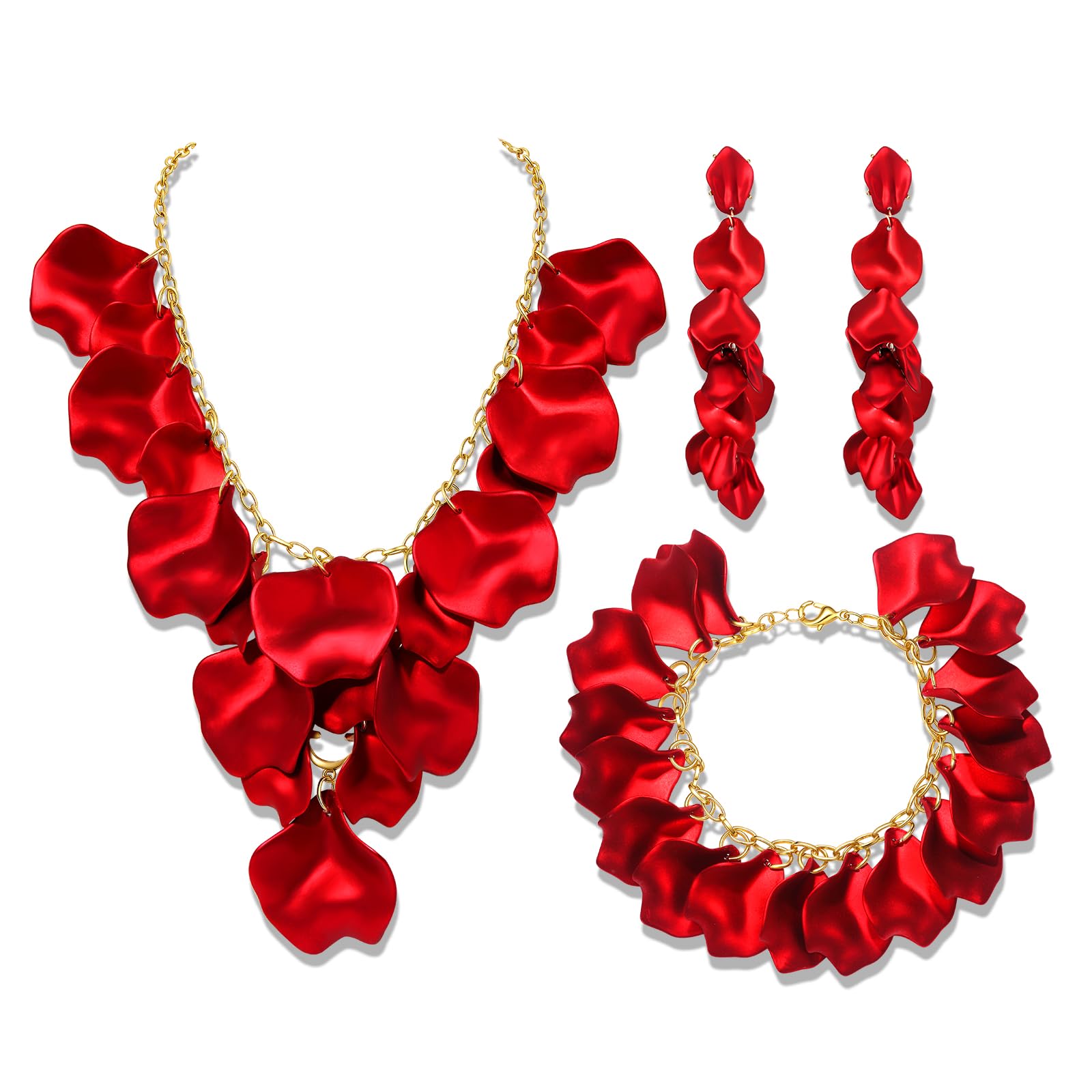 MOLOCH Flower Jewelry Sets for Women Rose Flower Petal Necklace Earrings Bracelets Set Layered Statement Accessories Summer Beach Party Jewelry Gifts