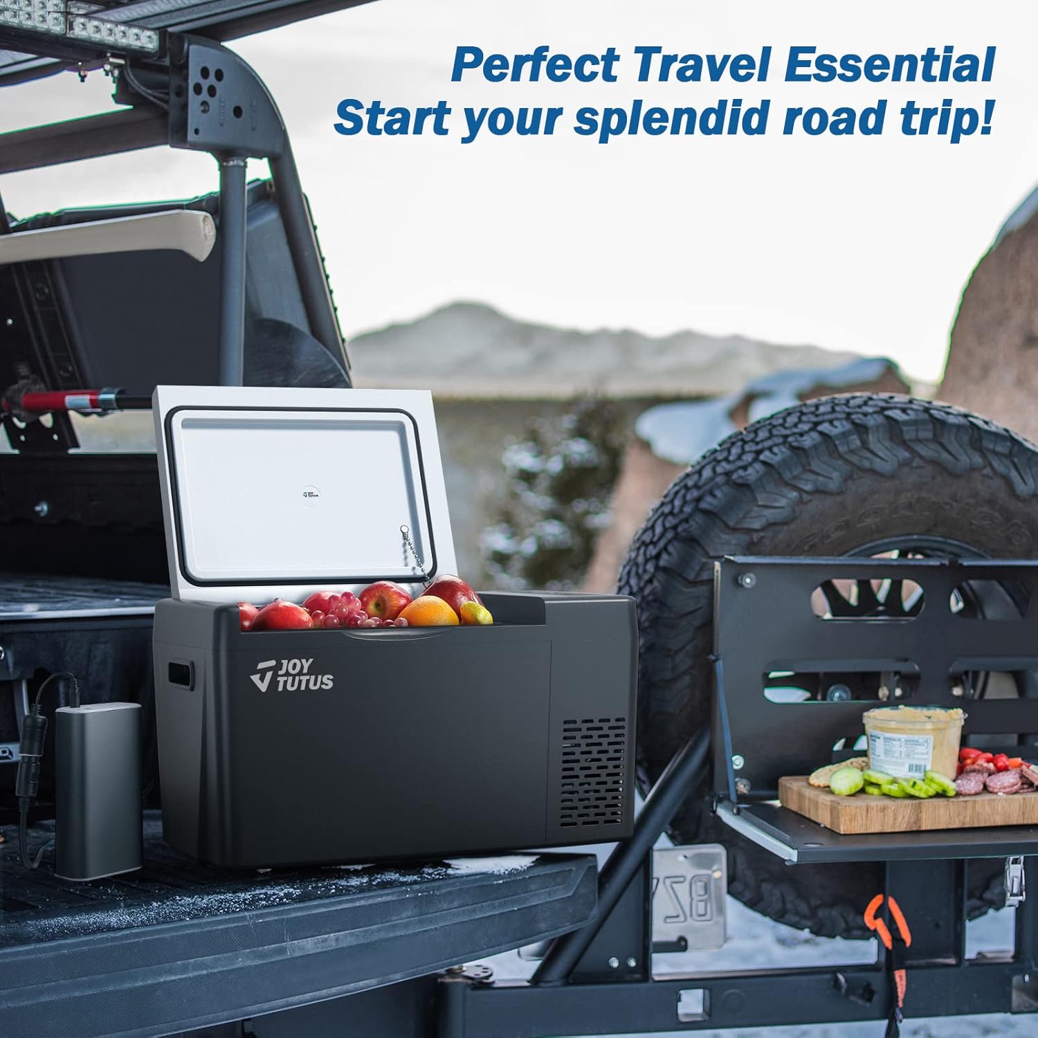 JOYTUTUS Portable Refrigerator Fridge in a travel setting