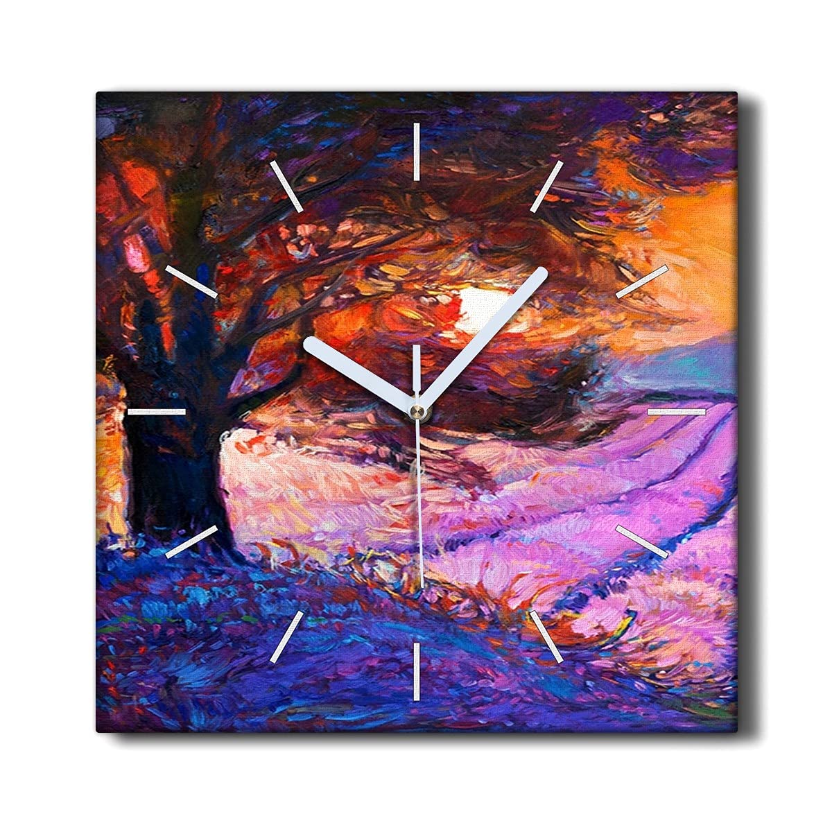 Horloge Murale 30x30cm Toile Décoration Murale Coucher de Soleil Coloray