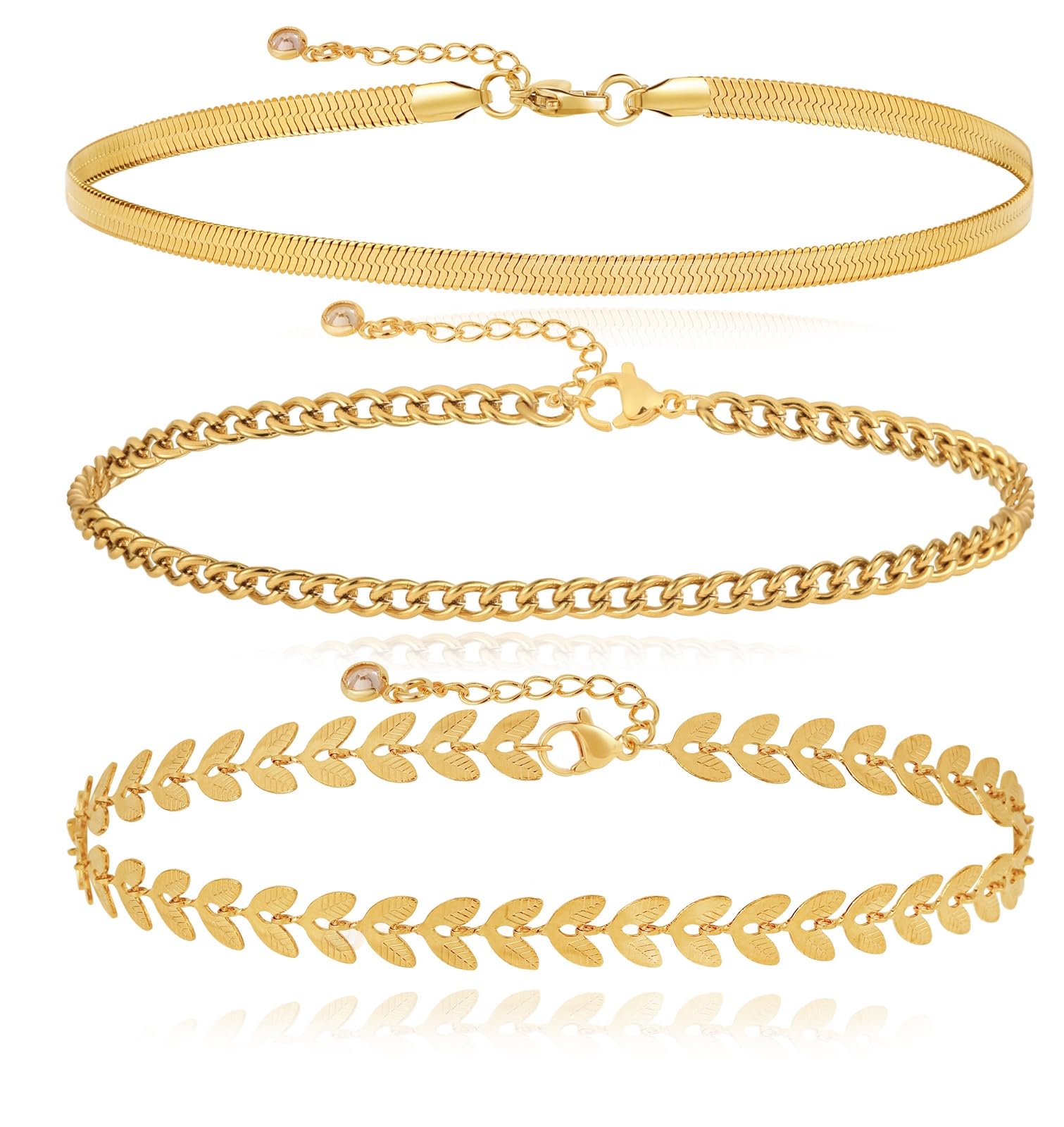 SUFOPE 14K Gold Bracelets for Women Dainty Waterproof Jewelry Set Minimalist Stackable Herringbone Cuban Chain Fashion Charm Gold Bracelets Trendy