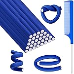 Syhood 30 Pcs 7\'\' Flexible Curling Rods Twist Foam Hair Rollers Soft Foam No Heat Hair Rods Rollers and 1 Steel Pintail Comb Rat Tail Comb for Women Long Short Hair(Navy Blue,7 x 0.3 Inch)