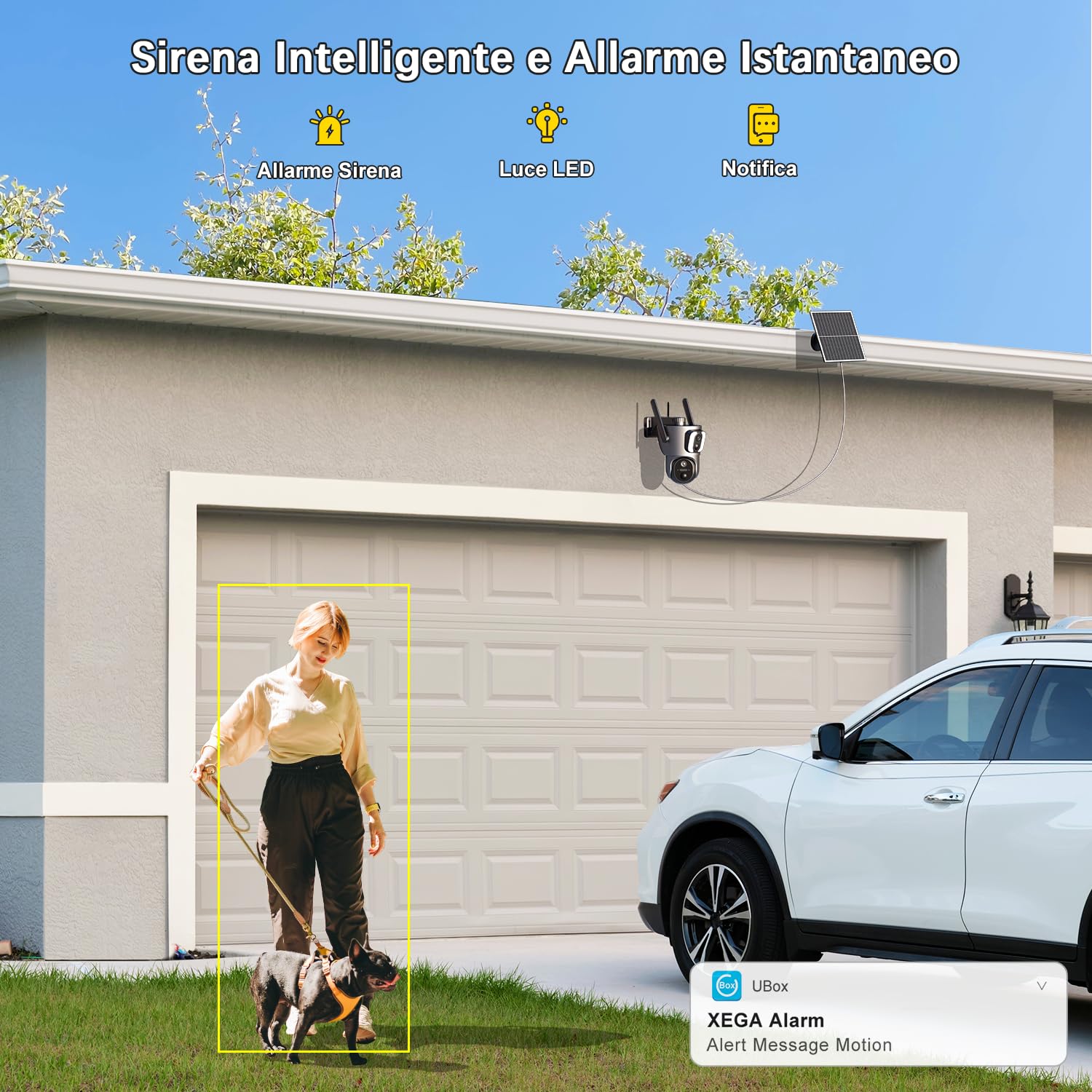 Xega 4G SIM Telecamera Esterno con Pannello Solare【Doppio Obiettivo】 14400mAh 2K HD PTZ Telecamere Senza Fili con Scheda SIM, Rilevamento Umano, Visione Notturna, Rotazione 355°/100°, TF/Cloud XG-08
