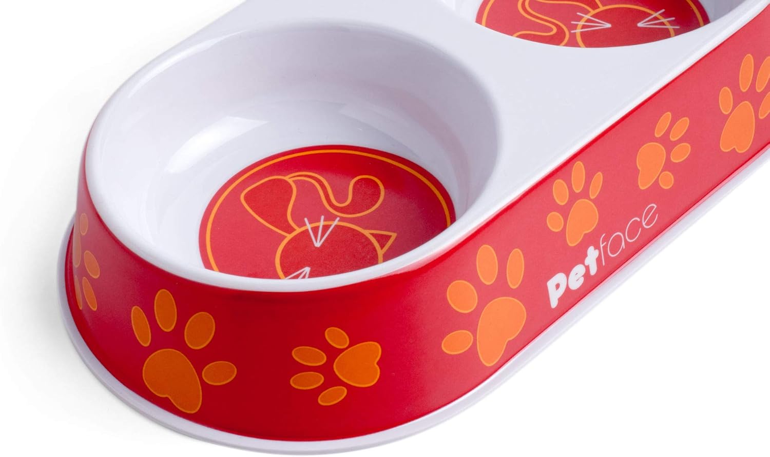 Petface Melamine Double Cat Food and Water Bowl, Orange, Red