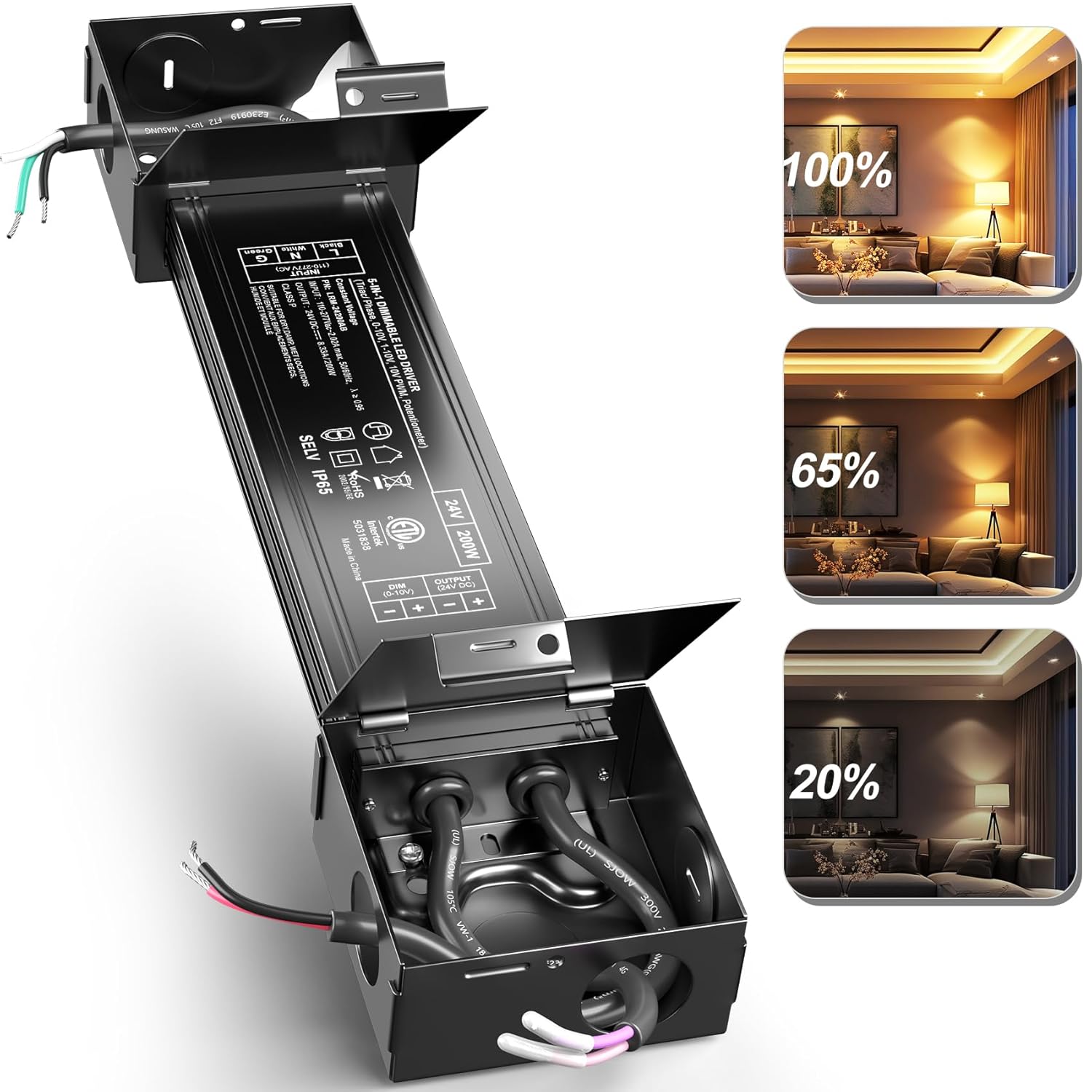 24v 200w Dimmable LED Driver, 5-1 LED Transformer Compatible with All Lutron and Leviton Dimmer Switch,Smooth Flicker Free Dimming,ELV/MLV/TRIAC/0-10V/1-10V/PWM/Potentiometer Dimmable Power Supply 24V