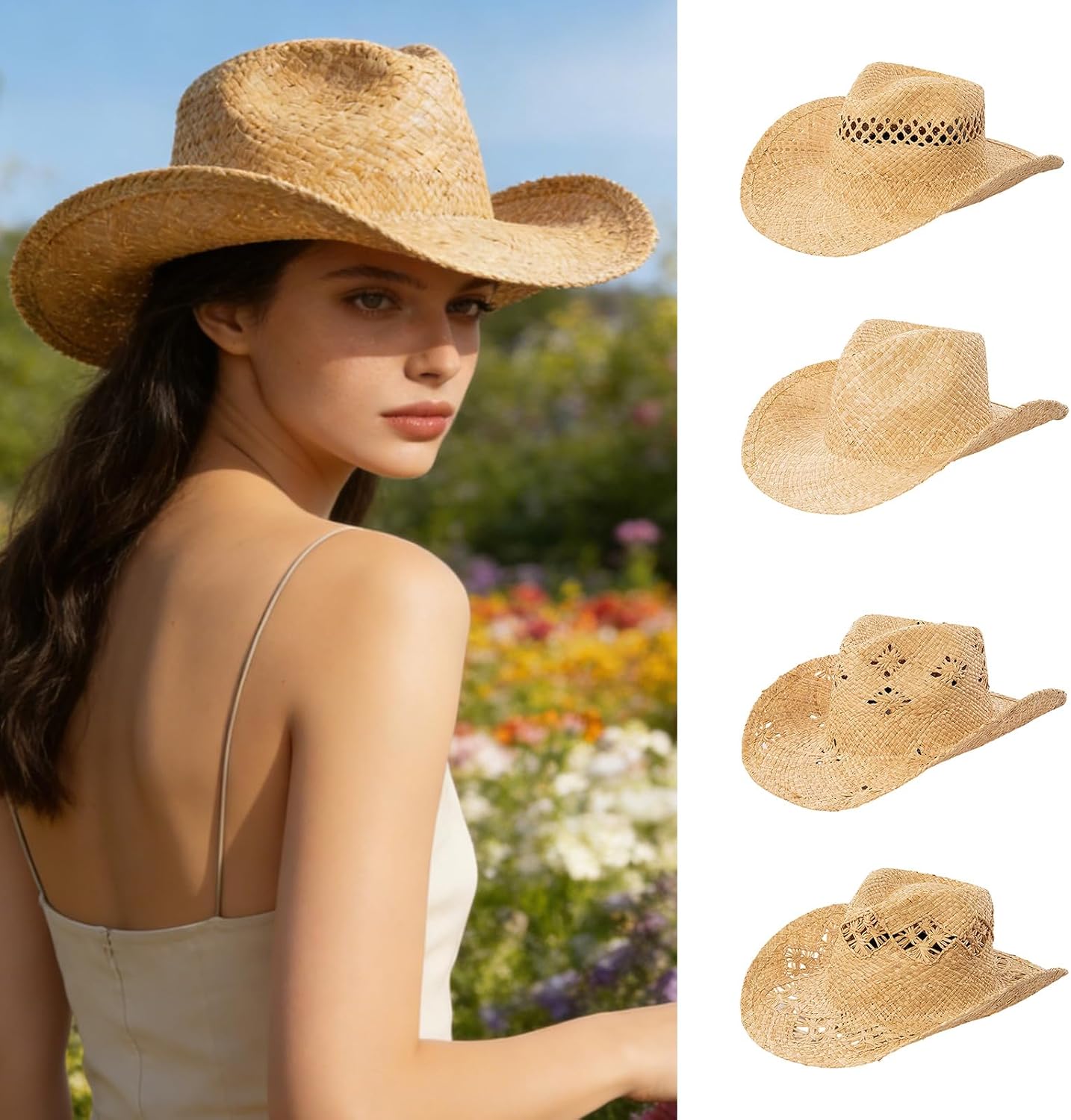 Raffia Straw Hat Sun Blocking Adjustable Breathable Wide Brims for Hiking Sailing Natural Raffia Sun Hat Protective Straw