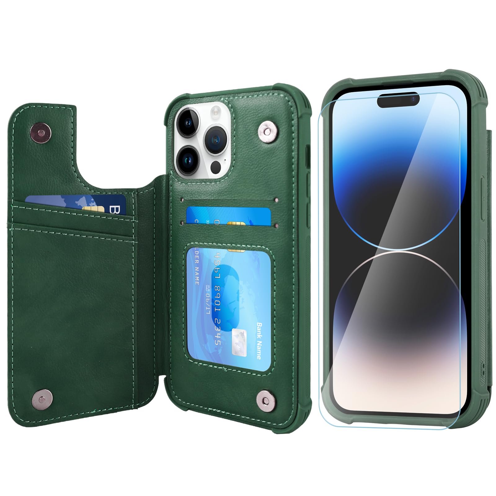 VANAVAGY Wallet Case Compatible for iPhone 14 Pro Max for Women Men, PU Leather Flip Phone Cover Fits Magnetic Car Mount with RFID Blocking Credit