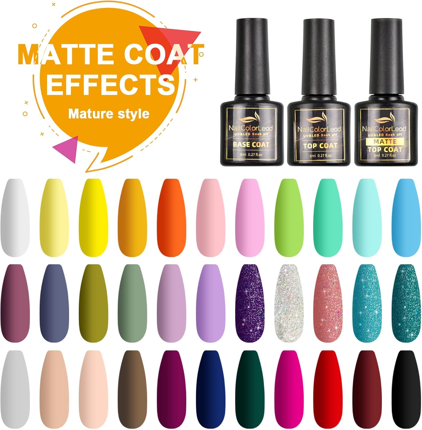 Gel Nail Polish- SHOWNAIL 36Pcs Gel Polish Soak Off Gel Nail Polish Set including Base Glossy Matte Top Coat - Image 3