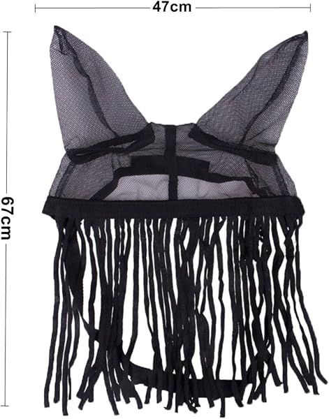 Masque anti-mouches pour cheval avec pompons doux pour équitation et utilisation stable, noir, trois tailles (L) - 2