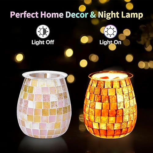 Miniatura 3 de Dicimi Calentador de cera de vidrio, quemador de combustible eléctrico de mosaico, cera de vela, calentador de fragancia romántica, quemador de