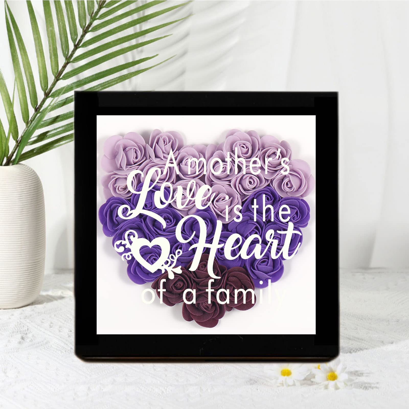 Mother's Day Flower Shadow Box Gift, Engraved Warm Text Dry Roses Artificial Flowers Frame Memorial GITS for Mom Women Grandma 8 * 8 Inches (8 * 8 in-style4)