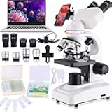 Compound Microscope，40X-2500X ，WF10x and WF25x eyepieces, Dual LED Lighting and Two-Layer Mechanical Stage，Microscope for Adults…