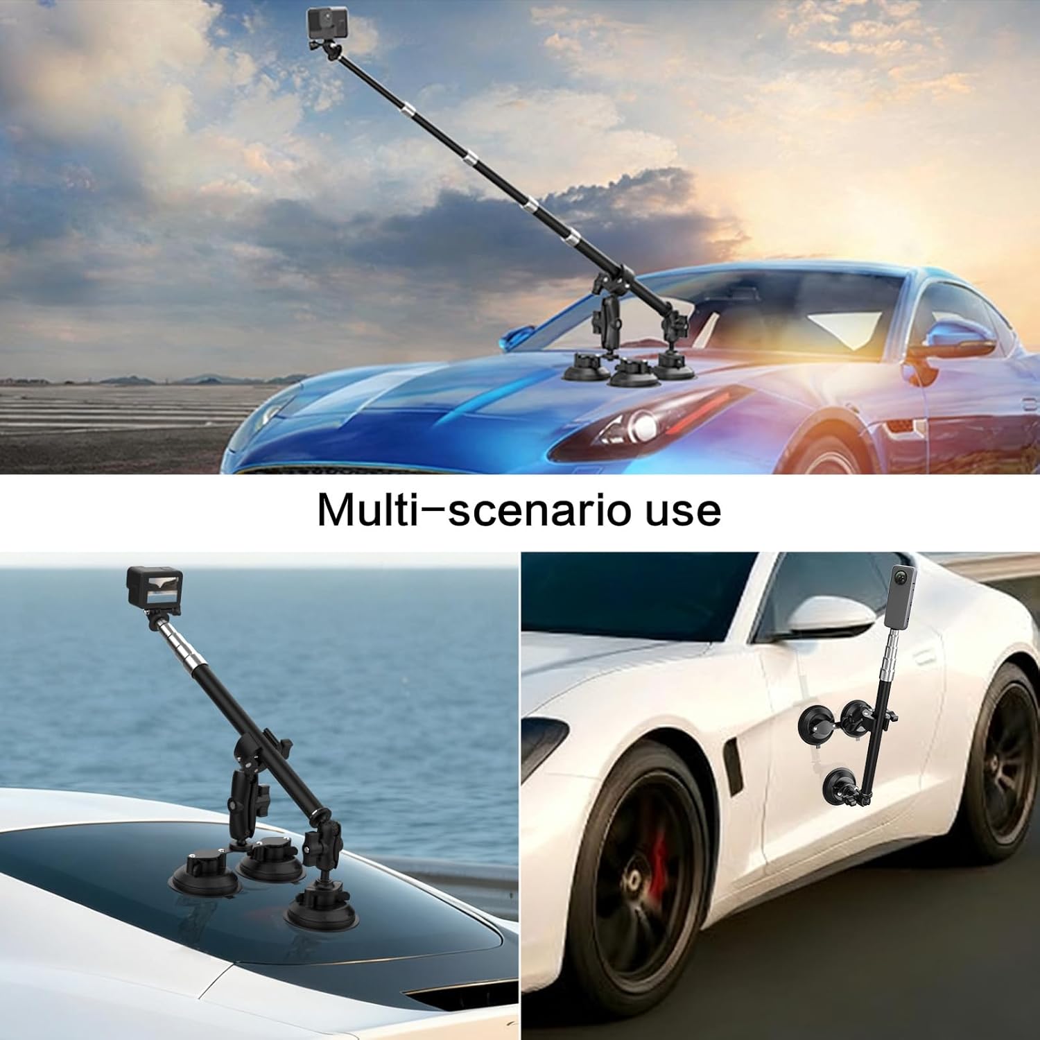 Suction Car Mount 360 Camera for car for Insta360 car Mount x5/X4/X3/X2/GO 3/ONE/GoPro Max-47 Lockable Anti-Fall Selfie Stick