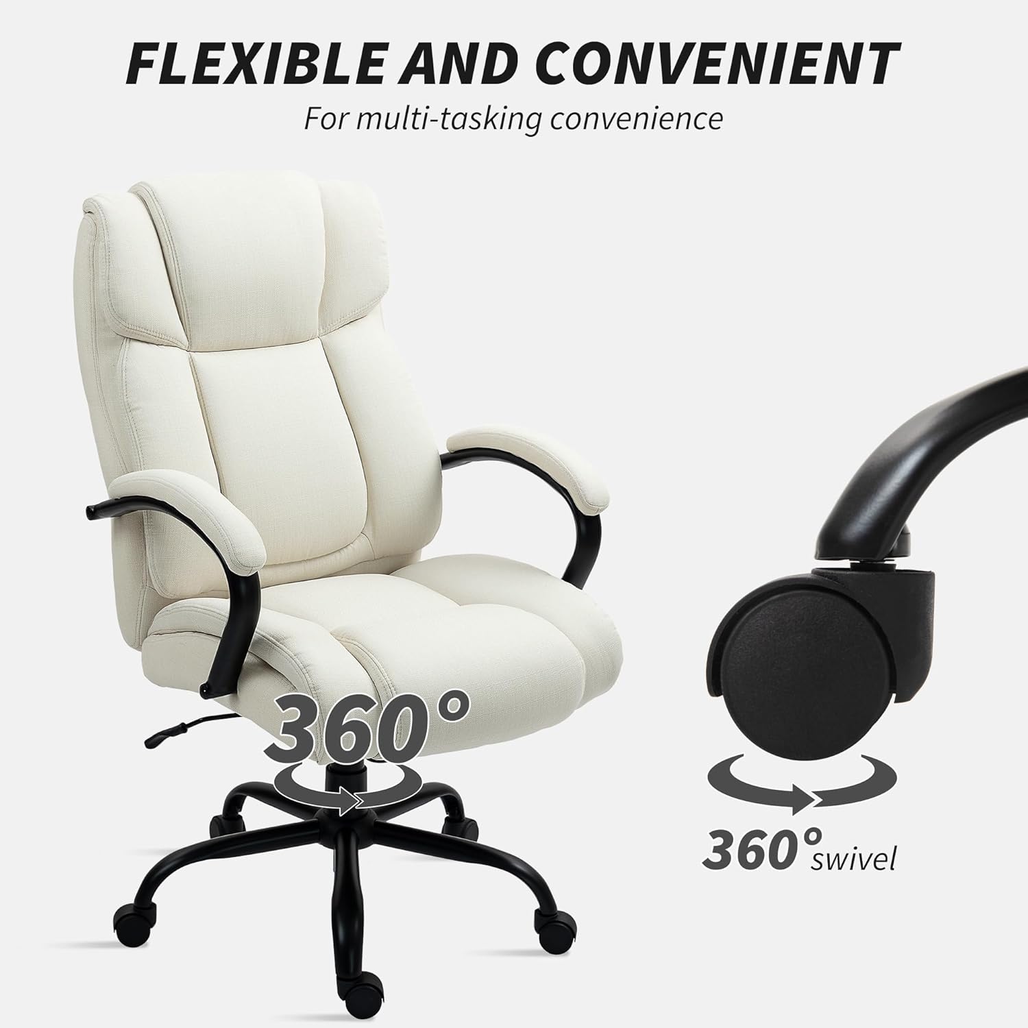 Diagram illustrating the rocking function of the office chair, showing the range of motion and the lever to lock/unlock and adjust tension.