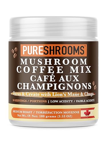 PureShrooms Focus & Create - Café de hongos con Chaga & Lion's Mele. Para prosperar, energía, concentración, alivio del estrés, digestión e
