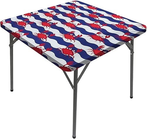 Mantel cuadrado elástico de cangrejos, diseño náutico marítimo con diseño de cangrejos a rayas, lavable, a prueba de derrames, se adapta a mesas de