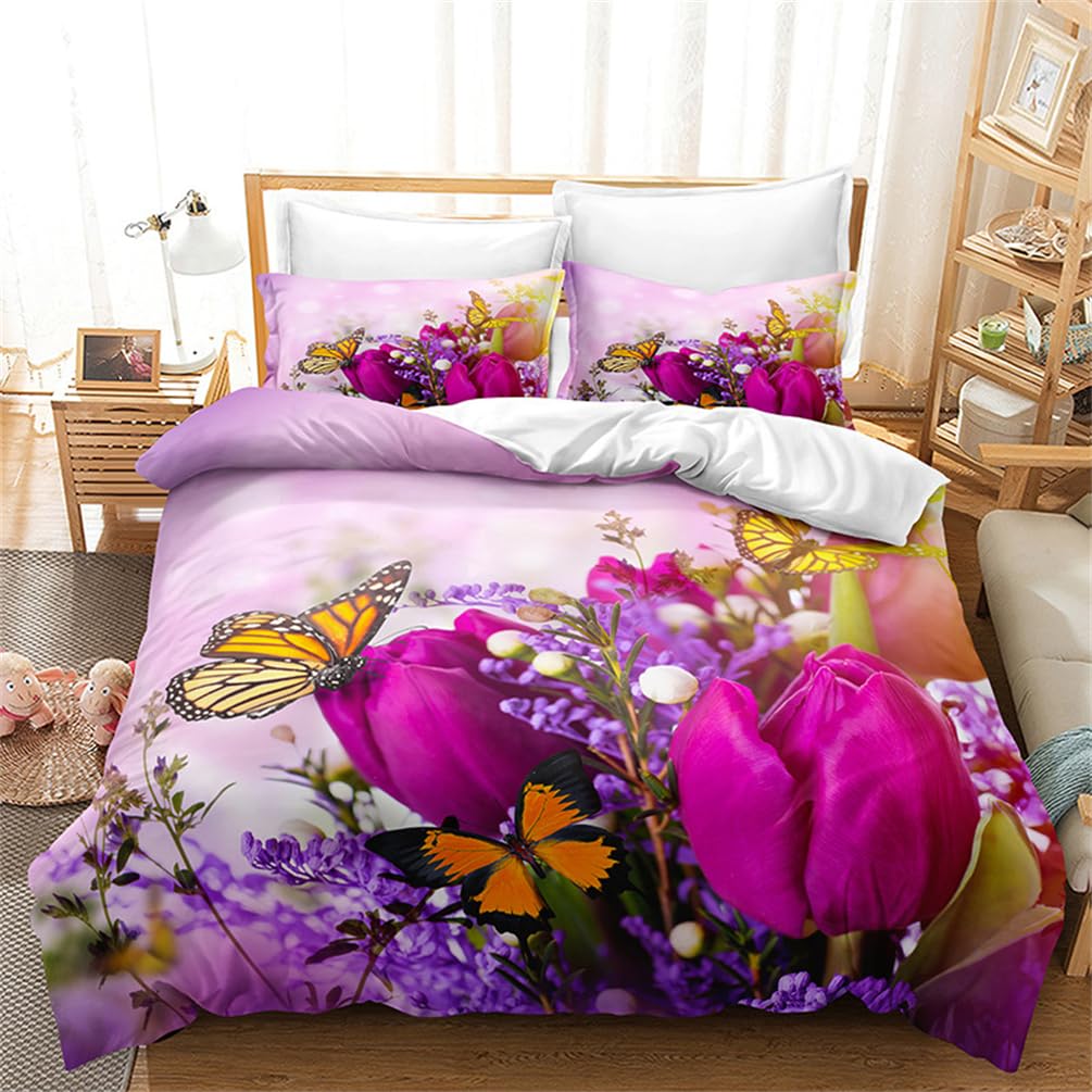 Copripiumino Super King 240x260 Cm Con Federe – Stampa Rose Floreali In Microfibra, Cerniera Nascosta E 4 Cinghie Angolari, Lavabile E Antipiega