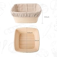 Vista 2 de Joyyy Cestas a prueba de pan de masa madre con forro, cuenco de masa para hacer pan y hornear, cuadrado, 8.5 pulgadas