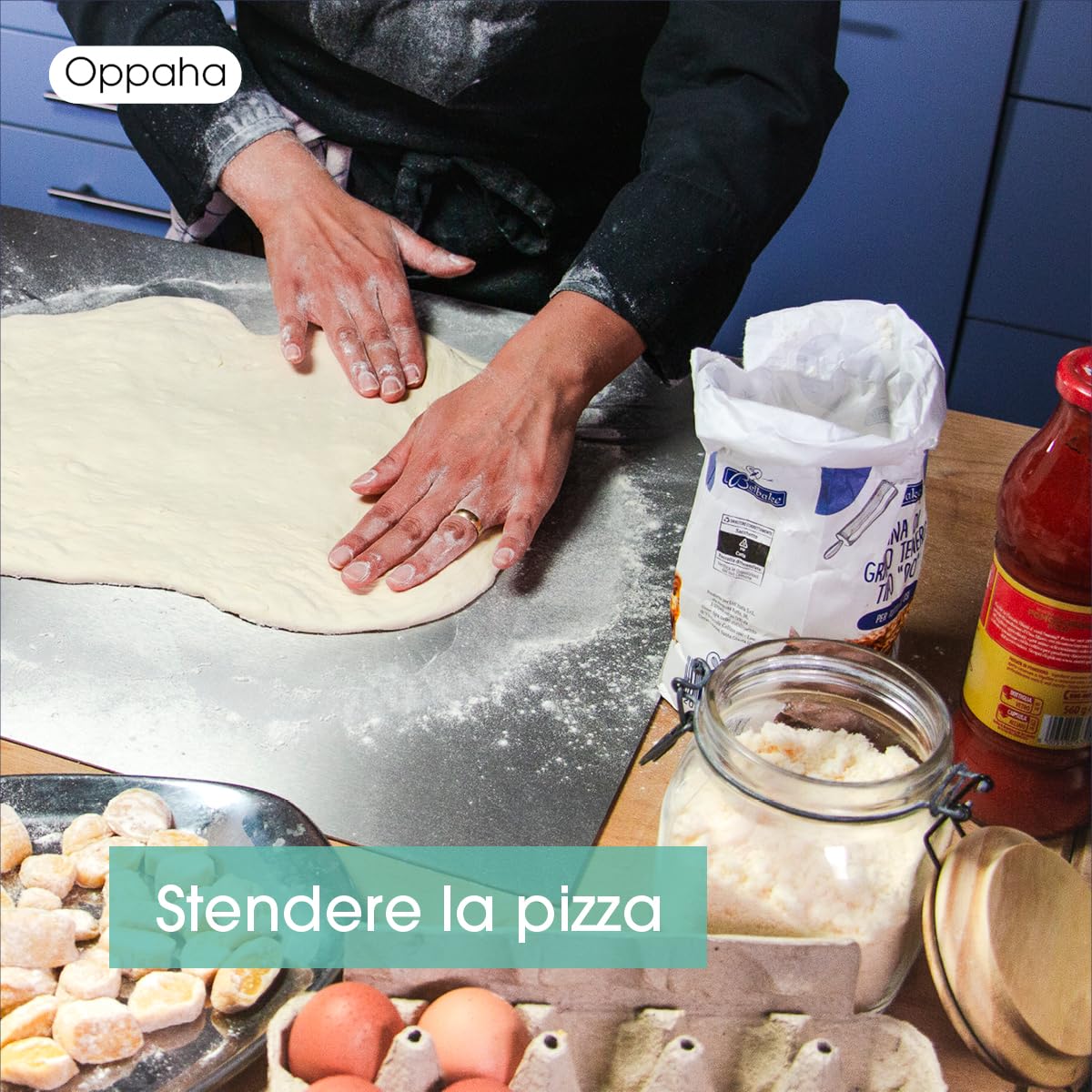 Oppaha - Spianatoia da Cucina in Acciaio Inox - Spianatoia per Impastare e Lavorare la Pasta - Piano da Lavoro Resistente e Igienico - Extraspessore 1,5 mm - 60x50 cm