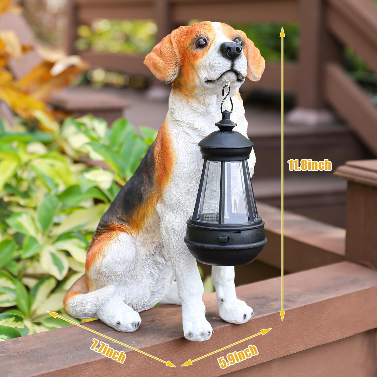 Garden Dog Statues Outdoor Decor, Solar Lights Outdoor Beagle Dog Statue Garden Decorations Solar Dog Ornaments for Patio, Lawn, Yard Art Decoration, Housewarming Garden Gift for Mom