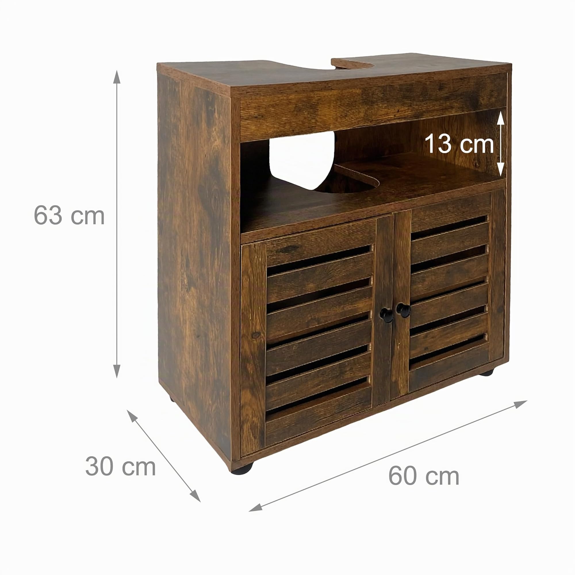 Relaxdays Mobile lavabo, H x L x P: 63 x 60 x 30 cm, 2 Scomparti, MDF, Bagno, Marrone, Mobiletti