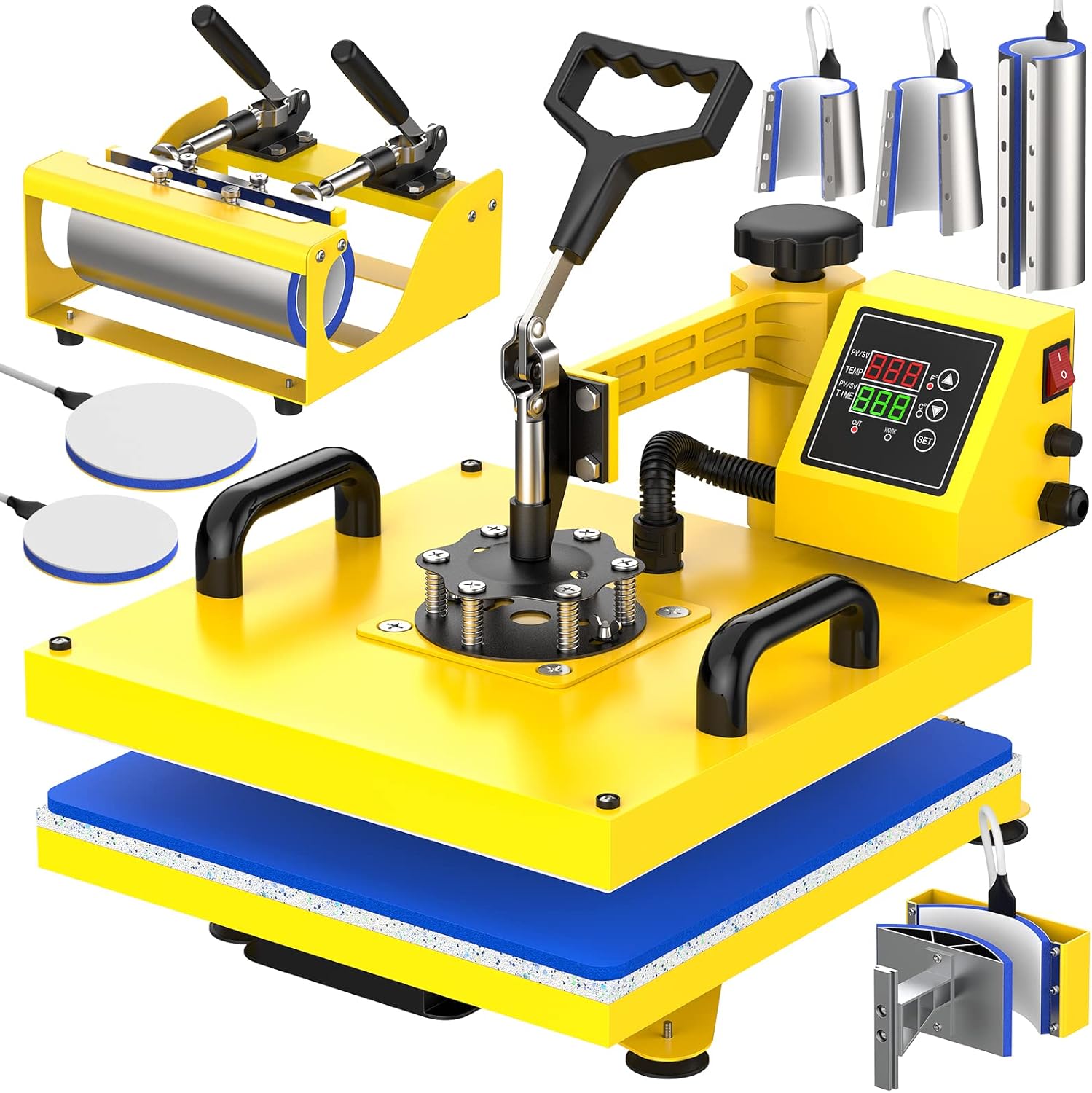 Heat Press 15x15 with 20 and 30 OZ Tumbler Attachment, 8in1