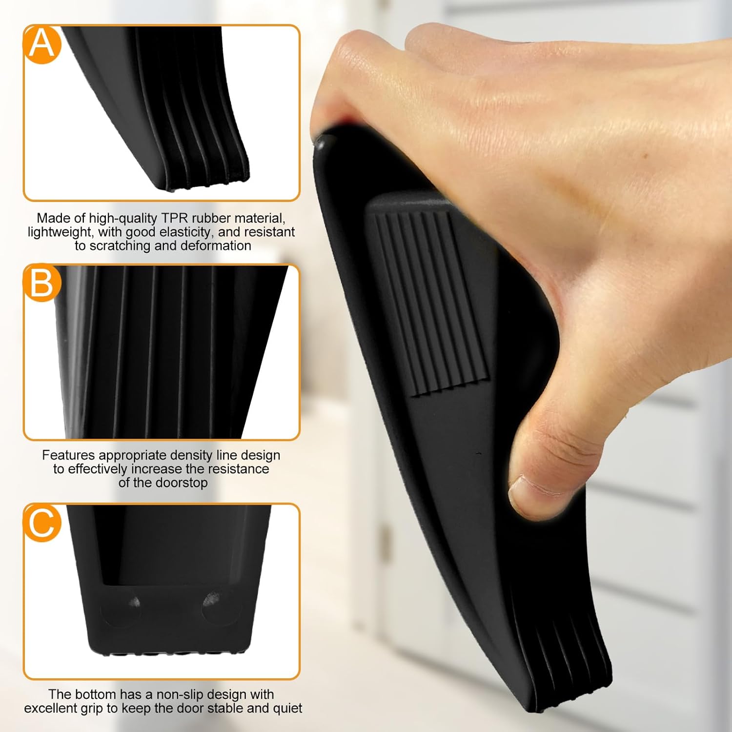 15 Pcs Jumbo Door Stoppers for Floor Rubber Door Stop Wedge Floor Sturdy Stackable Door Stop Large Door Wedge for Hotel Carpet Door Hardwood Concrete and Tile (Black)