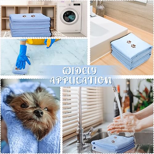 Miniatura 3 de Tegeme Paquete de 4 toallas de microfibra suave y absorbente para perros, toalla de baño para mascotas, paño de aseo con pata bordada para mascotas,