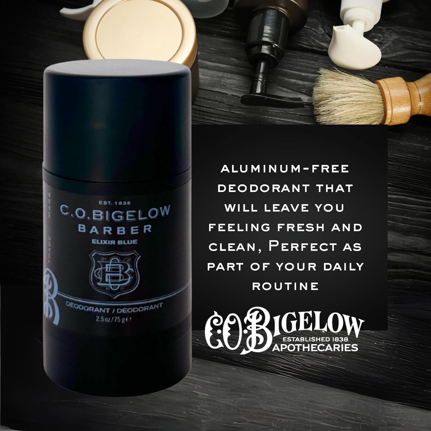 C.O. Bigelow Elixir Blue Aluminum Free Deodorant for Men, Watery Marine Scented Non Toxic Deodorant, Gel Stick Formula, 2.5oz