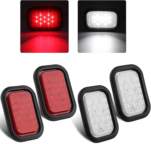 Juego de 4 luces LED rectangulares de 3 x 5 pulgadas para parada/giro/cola y marcha atrás/marcha atrás, 12 LED con ojales de goma y 3 clavijas de