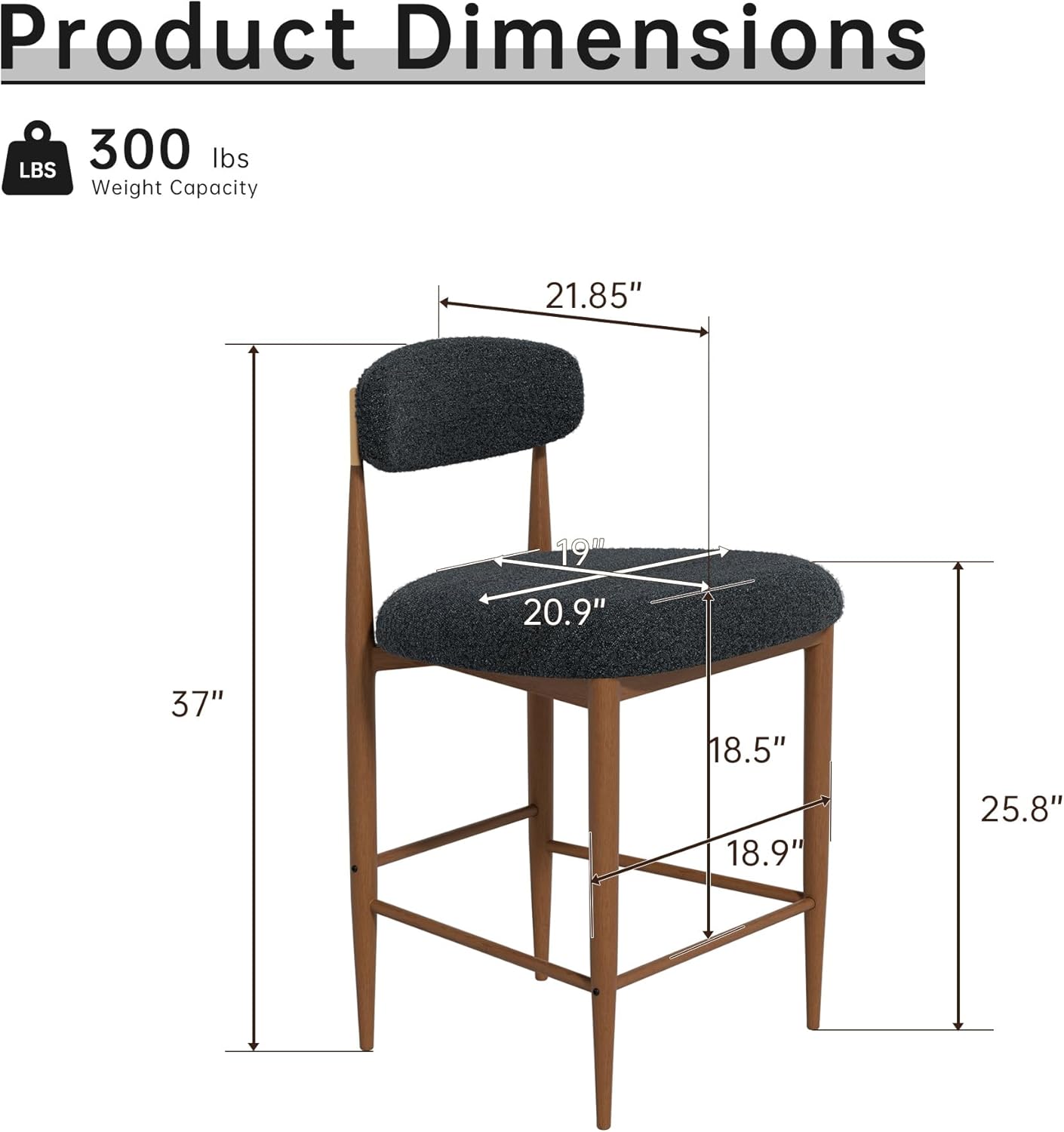 Morden Fort Counter Height Bar Stools Set of 4, Counter Stools with Gold Accent and Wood Grain Legs, 26" Boucle Upholstered Island Chairs for Kitchen and Home Bar