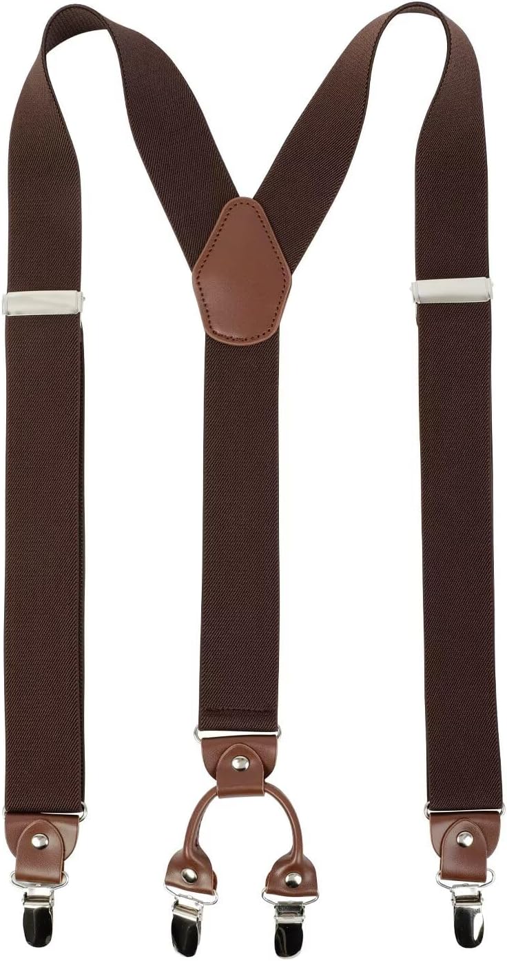 Men's Suspenders Red Suspenders for Men Adjustable Elastic Shoulder Straps 4 Super Strong Metal Clips
