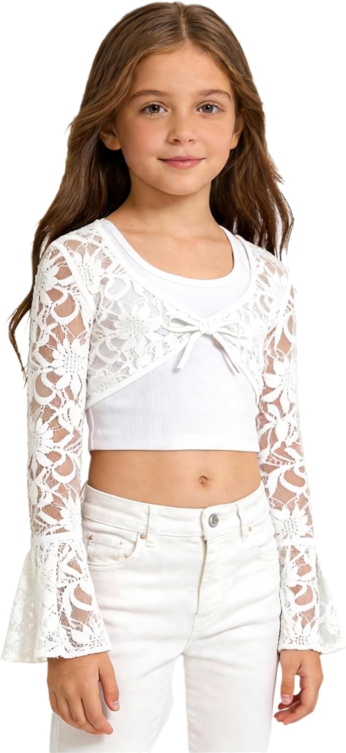Kids Girls Ballet Dance Crop Top Floral Princess Cape Shawl Short Shrug Bolero Cardigan