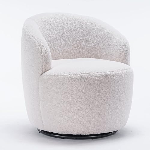 Miniatura 90 de HomVent Silla giratoria con tapizado de peluche, silla redonda con base de metal, sillón giratorio de 360 grados, sillón tapizado para ocio, sala de