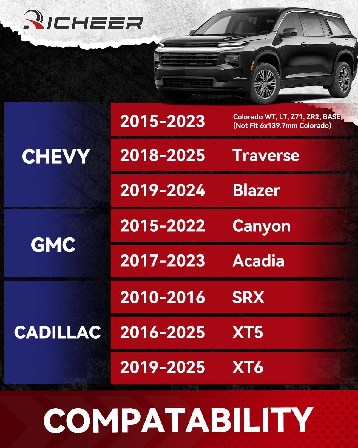 Richeer 6x120 Hubcentric Wheel Spacers for 2015-2023 Colorado, 2015-2022 Canyon, 1.5 inch 6x120mm Wheel Spacer for Acadia Traverse Blazer XT5 XT6 with 14x1.5 Studs & 66.9mm Center Bore